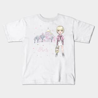 Beautiful girl in winter clothes in Paris Kids T-Shirt